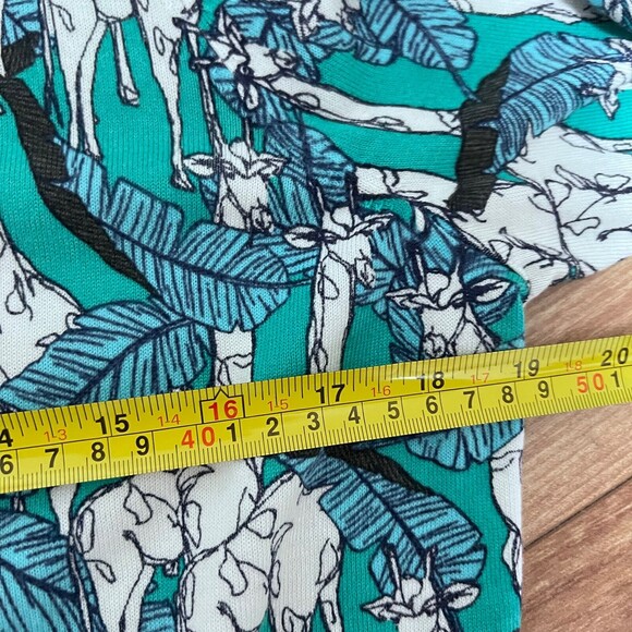 Talbots Teal Blue Novelty Cardigan Sweater Size X Giraffe Print Palms Business - Picture 5 of 7